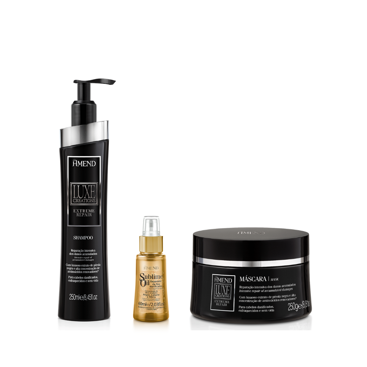 Amend Luxe Creations Extreme Repair Sh 250ml + Masc 250ml + Sublime Oil 60ml ÚNICO 1