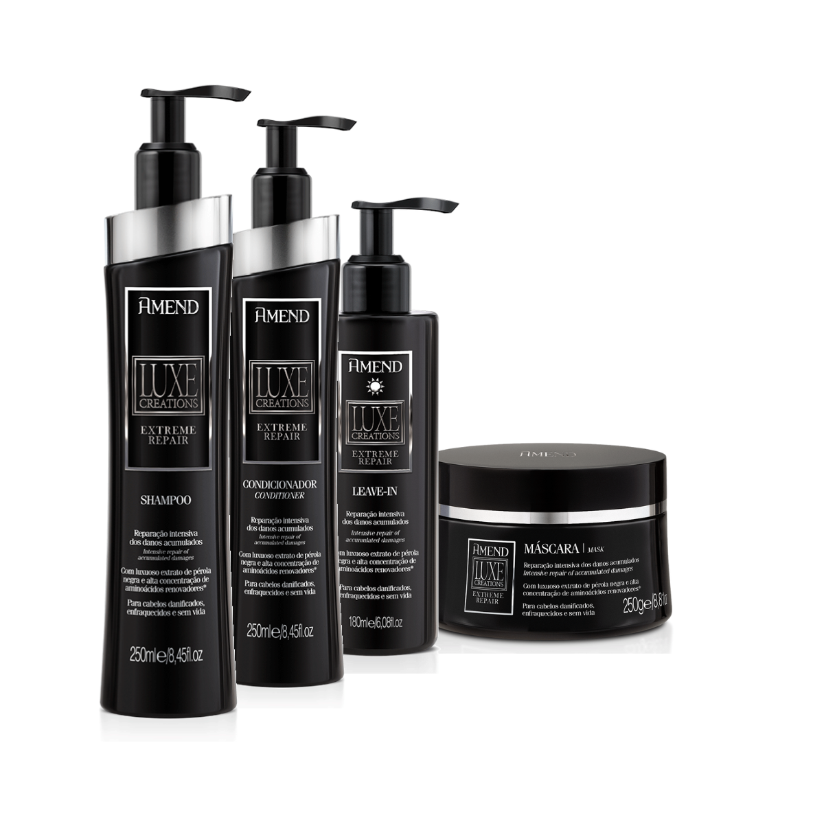 Amend Luxe Creations Extreme Repair Sh 250ml + Cond 250ml + Masc 250ml + Leave-in 180ml ÚNICO 1