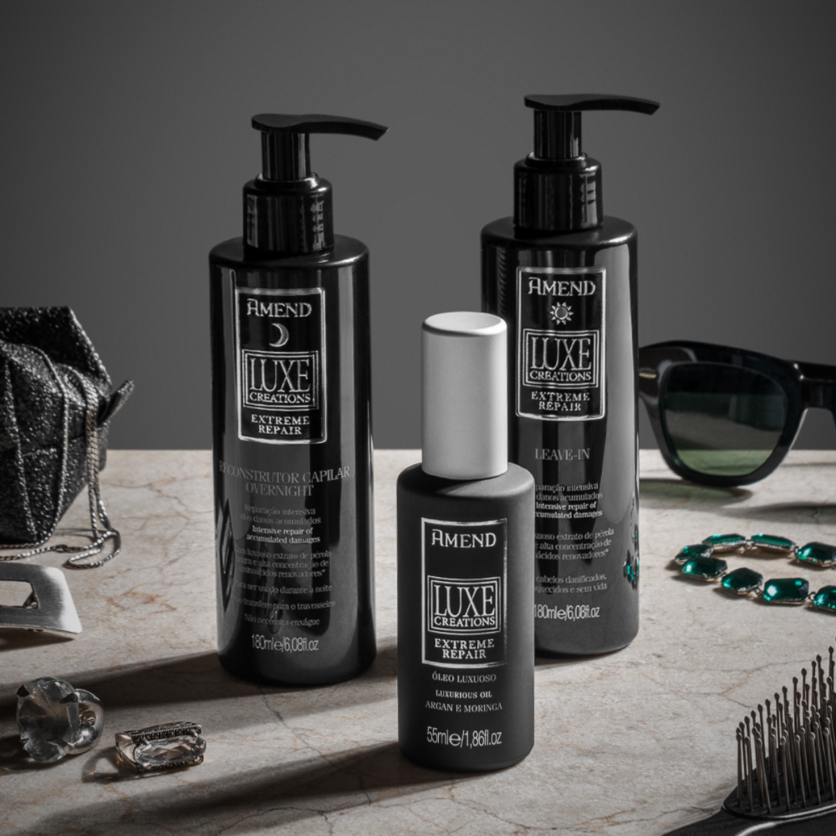 Amend Luxe Creations Extreme Repair Sh 250ml + Cond 250ml + Masc 250ml + Millenar Oil Inchi 60ml ÚNICO 3