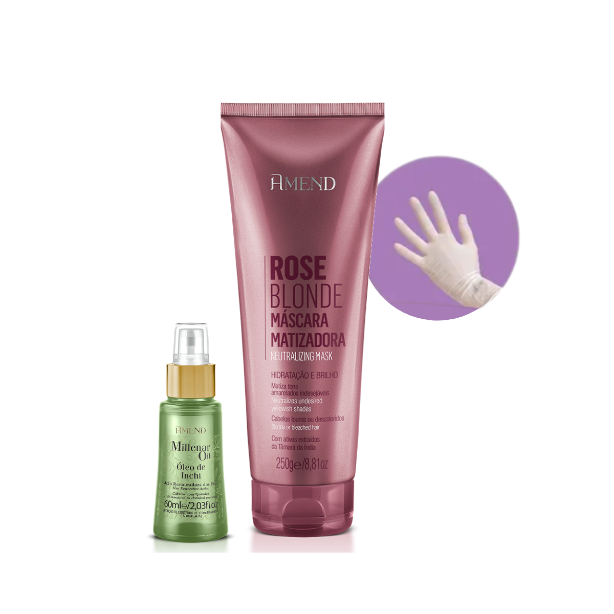 Amend Mascara Matizadoras Rose Blonde 250ml + Millenar Oil Inchi 60ml + Luva