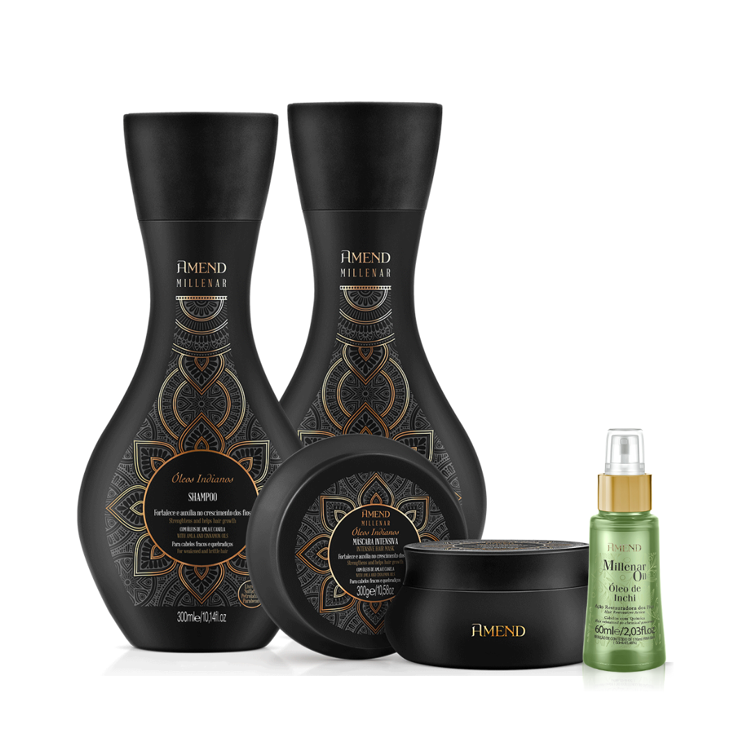 Amend Millenar Óleos Indianos Shampoo 300ml + Condicionador 300ml + Mascara 300ml + Millenar Oil Inchi 60ml