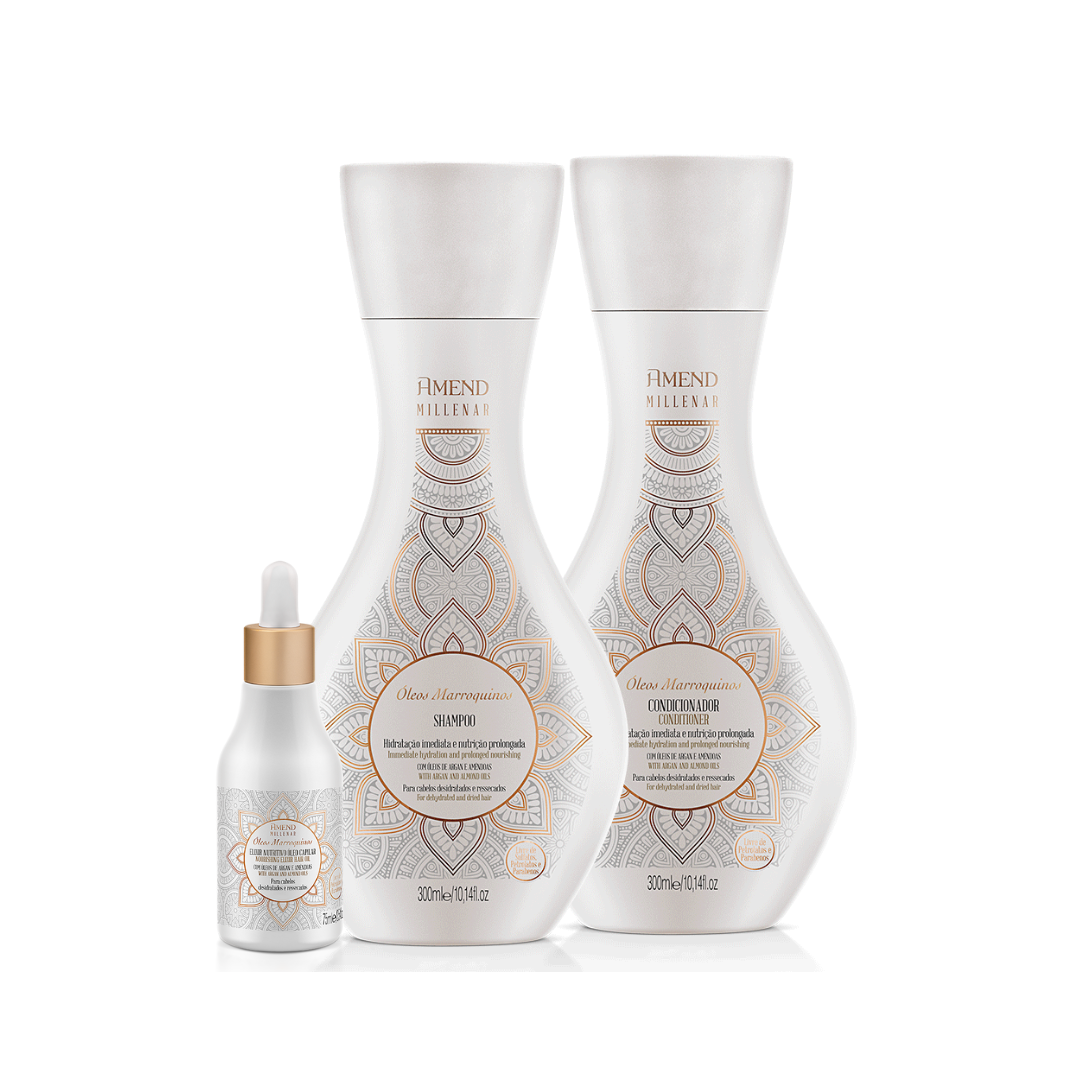 Amend Millenar Óleos Marroquinos Shampoo 300ml + Condicionador 300ml + Óleo Elixir Nutritivo 75ml ÚNICO 1