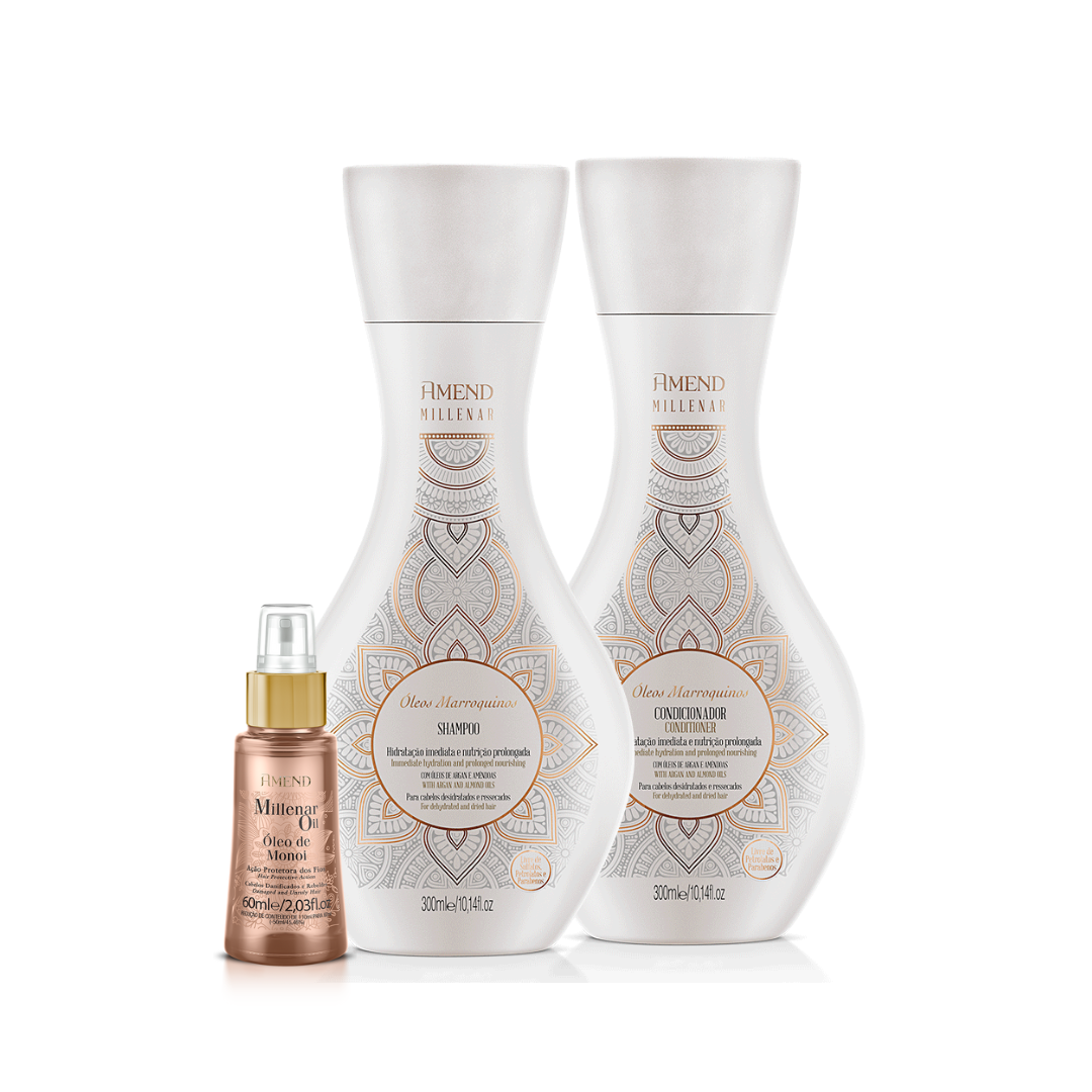 Amend Millenar Óleos Marroquinos Shampoo 300ml + Condicionador 300ml + Millenar Oil Monói 60ml ÚNICO 1