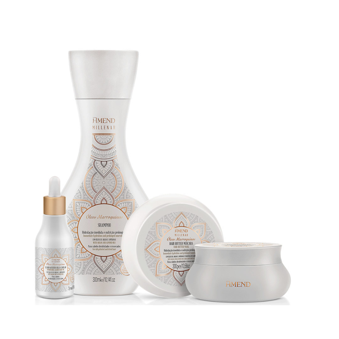 Amend Millenar Óleos Marroquinos Shampoo 300ml + Mascara 300ml + Óleo Elixir Nutritivo 75ml ÚNICO 1