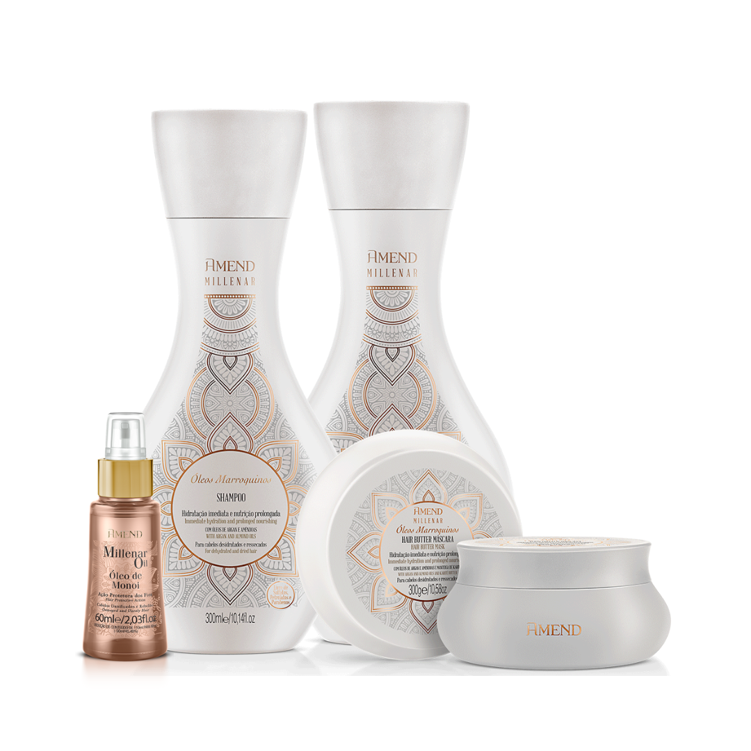 Amend Millenar Óleos Marroquinos Shampoo 300ml + Condicionador 300ml + Mascara 300ml + Millenar Oil Monói 60ml ÚNICO 1