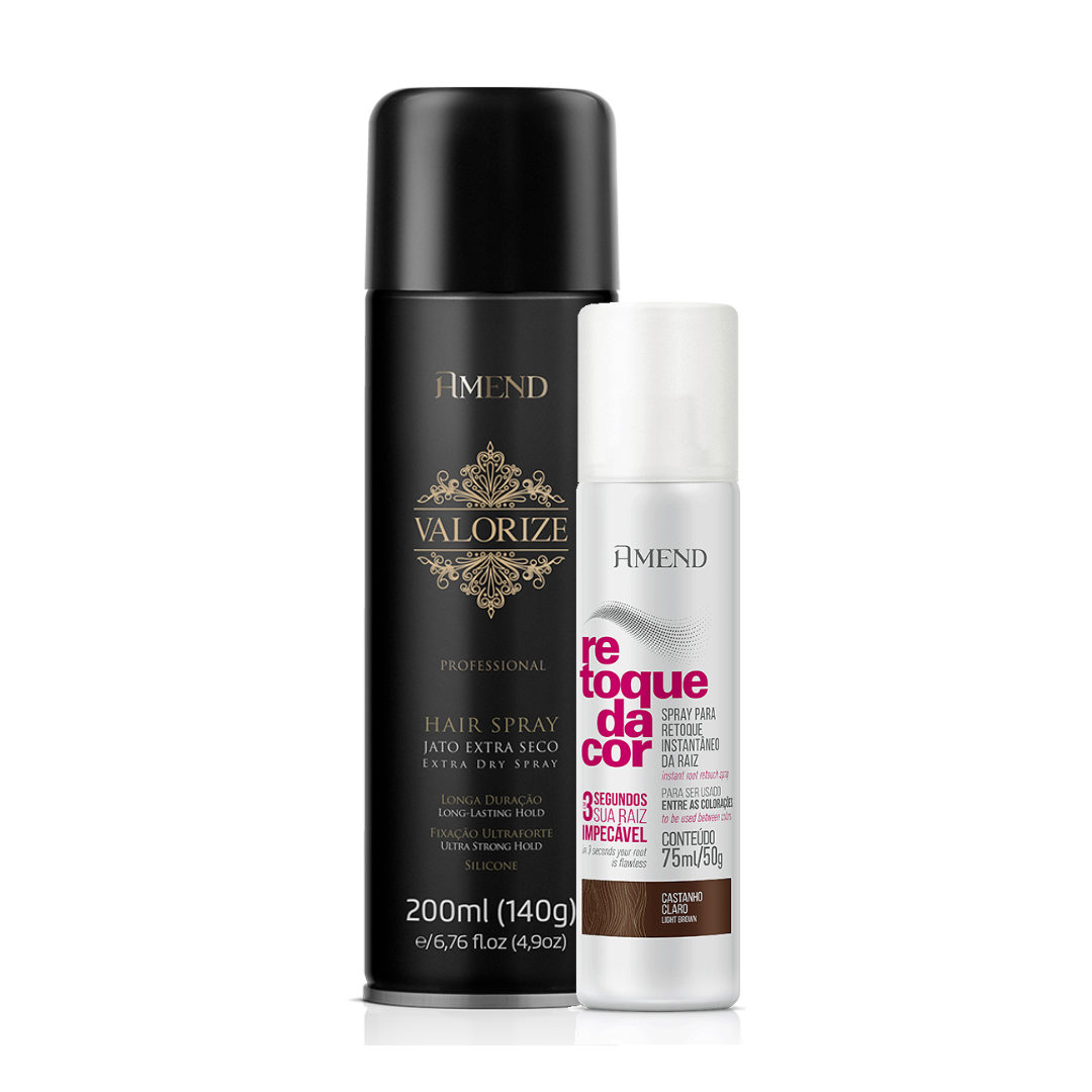 Amend Retoque da Cor Spray Castanho Claro 75ml + Fixador Ultra Forte 200ml ÚNICO 1