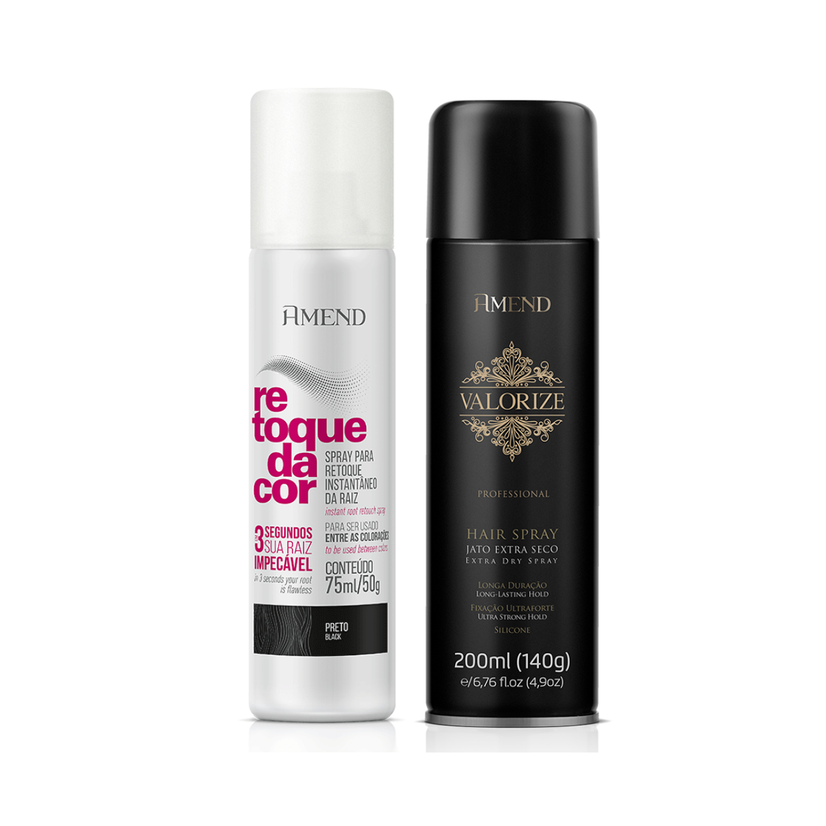 Amend Retoque da Cor Spray Preto 75ml + Valorize Fixador Ultra Forte 200ml ÚNICO 1