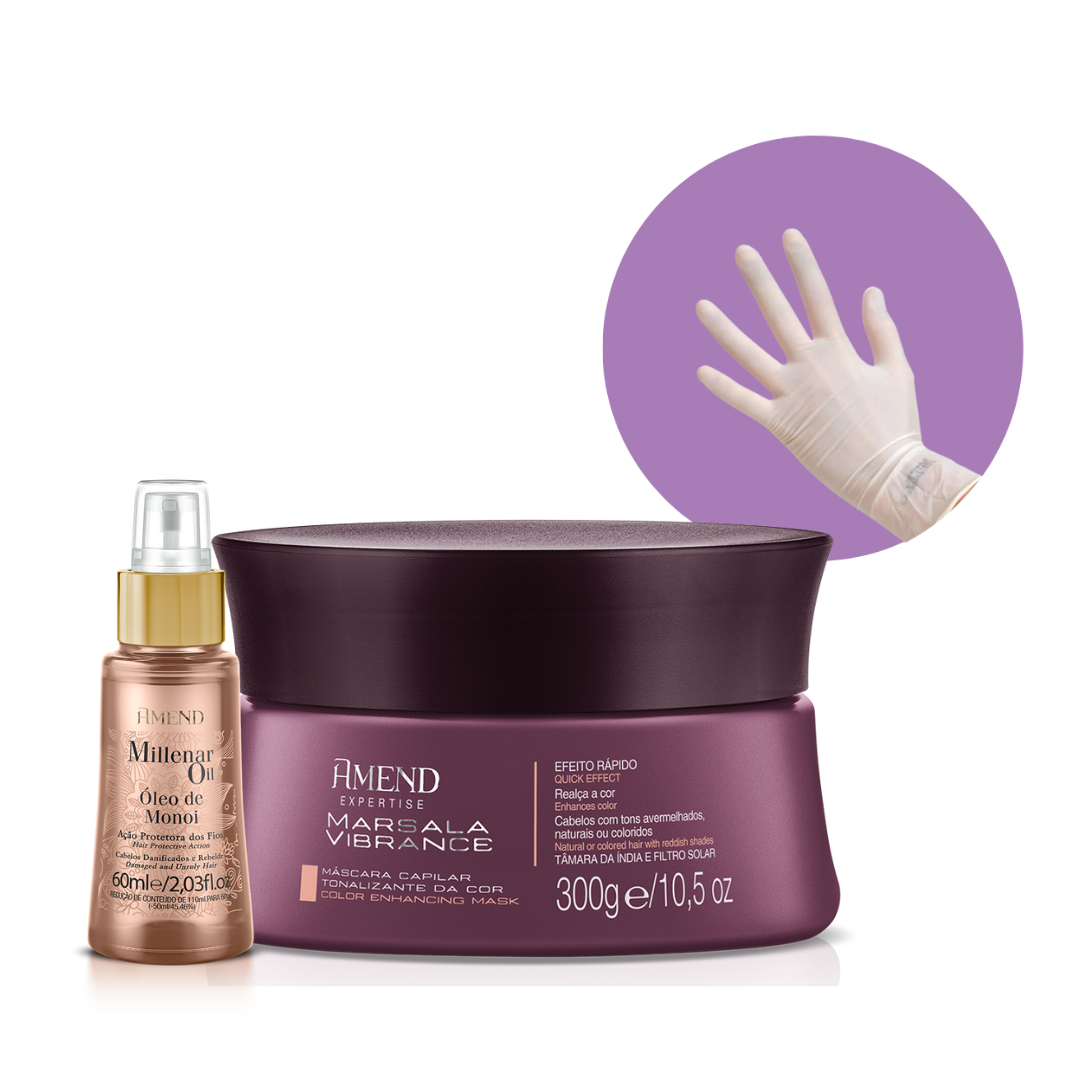 Amend Realce da Cor Mascara Matizadora Marsala Vibrance 300ml + Millenar Oil Monói 60ml + Luva ÚNICO 1