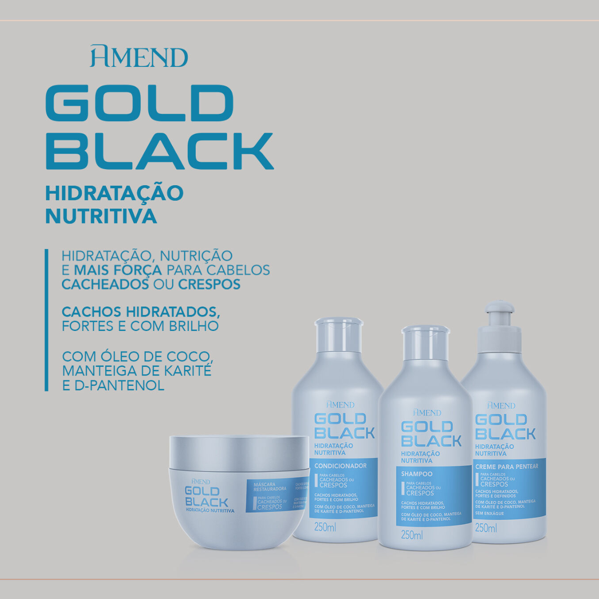 Amend Gold Black Hidratação Nutritiva Sh 250ml + Cond 250ml + Gelatina 500ml + Óleo 30ml ÚNICO 3