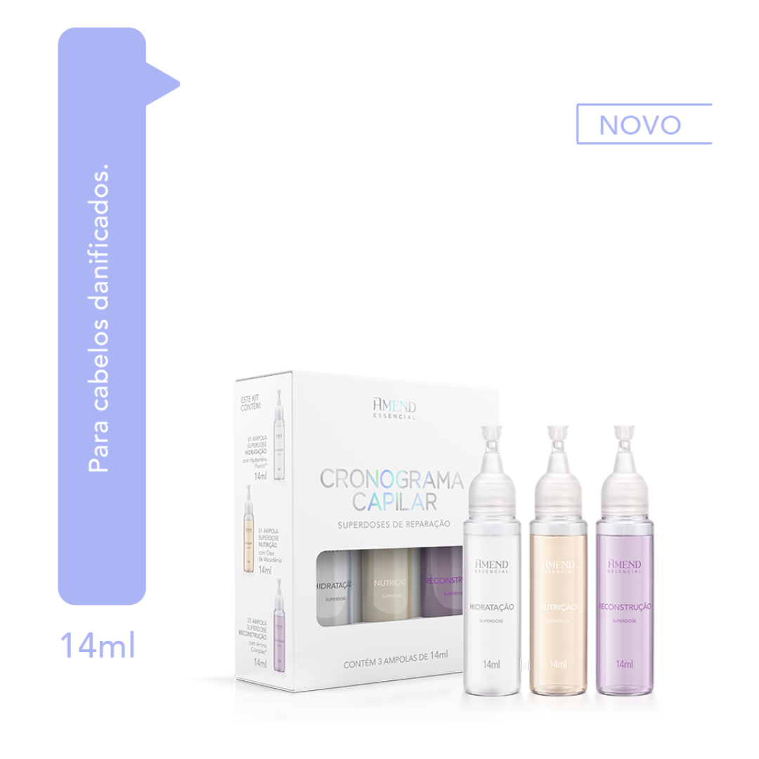 Amend Essencial Fluído Multi Benefícios 180ml + Leave-in Seca Sem Frizz 180ml + Mascara Acidificante 250ml + Ampola Kit Cronograma 3x10ml ÚNICO 2