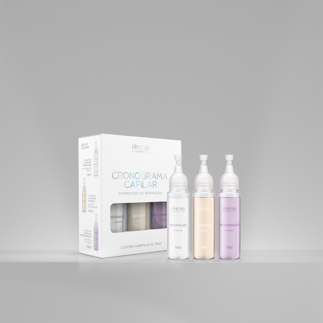 Amend Essencial Fluído Multi Benefícios 180ml + Leave-in Seca Sem Frizz 180ml + Mascara Acidificante 250ml + Ampola Kit Cronograma 3x10ml ÚNICO 3