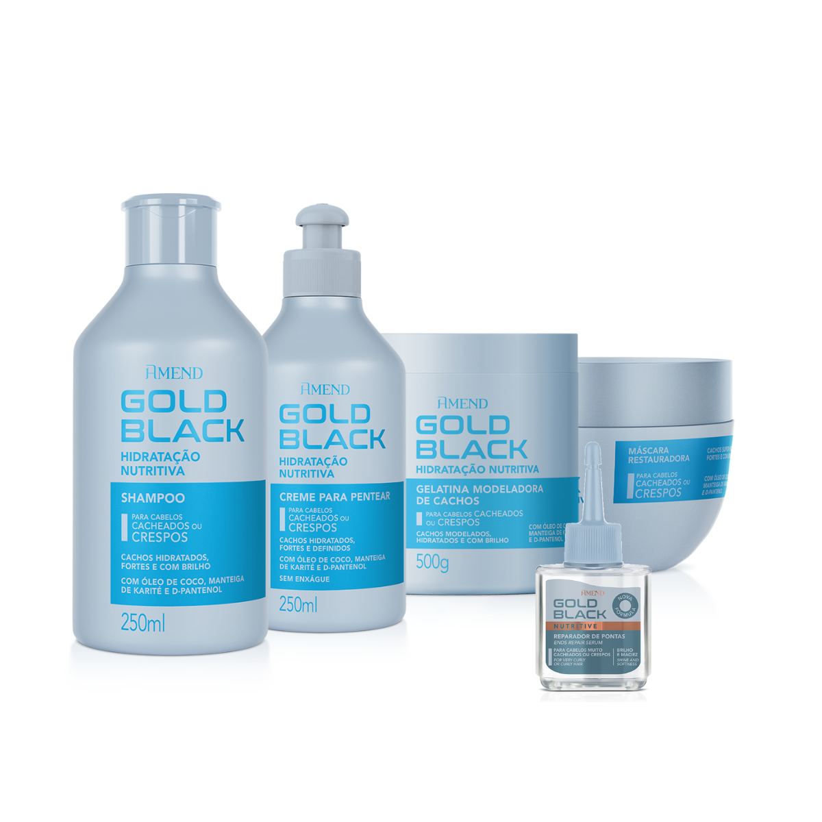 Amend Gold Black Hidratação Nutritiva Sh 250ml + Masc 250ml + Cpp 250ml + Gelatina 500ml + Óleo 30ml ÚNICO 1