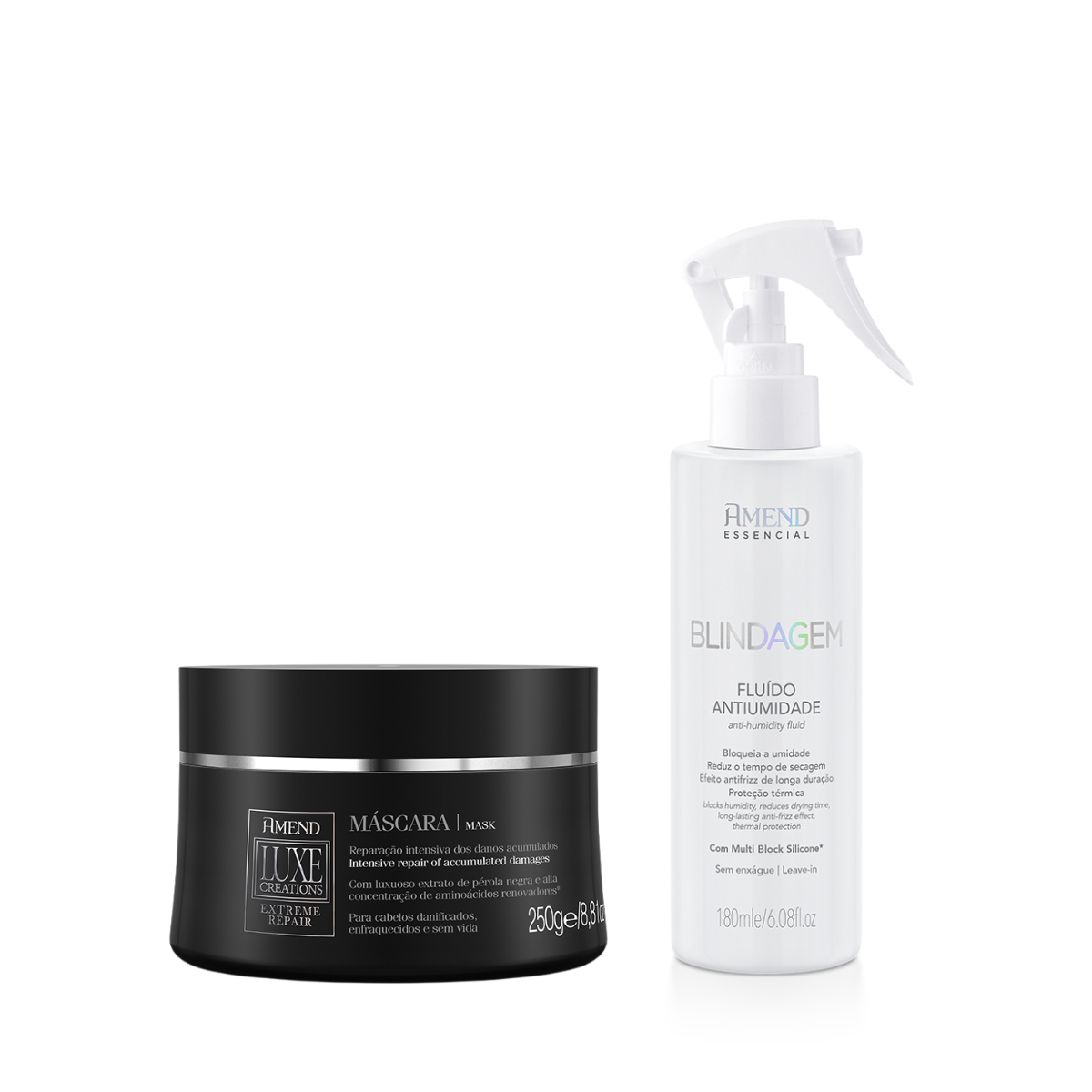 Amend Luxe Creations Extreme Repair Masc 300ml + Essencial Blindagem 180ml ÚNICO 1
