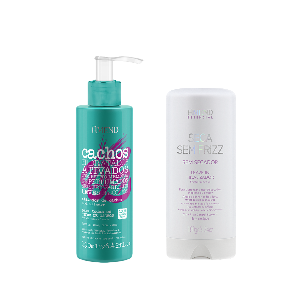 Amend Cachos Ativador de Cachos 190ml + Essencial Leave-in Finalizador 180ml ÚNICO 1