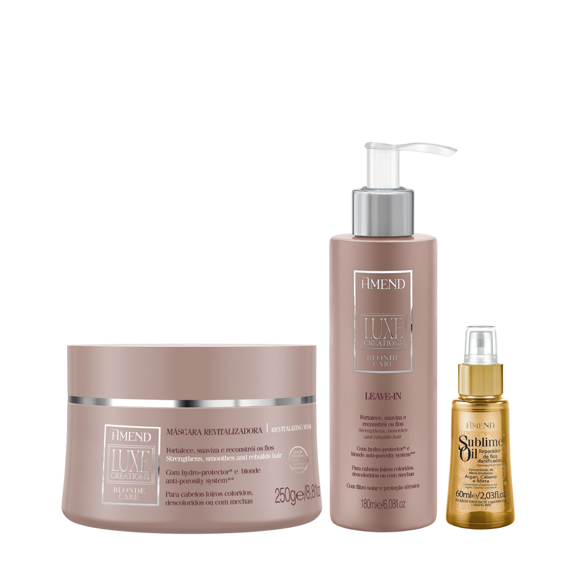Amend Luxe Creations Blonde Care Masc 300ml + Leave-in 180ml + Sublime Oil 60ml ÚNICO 1