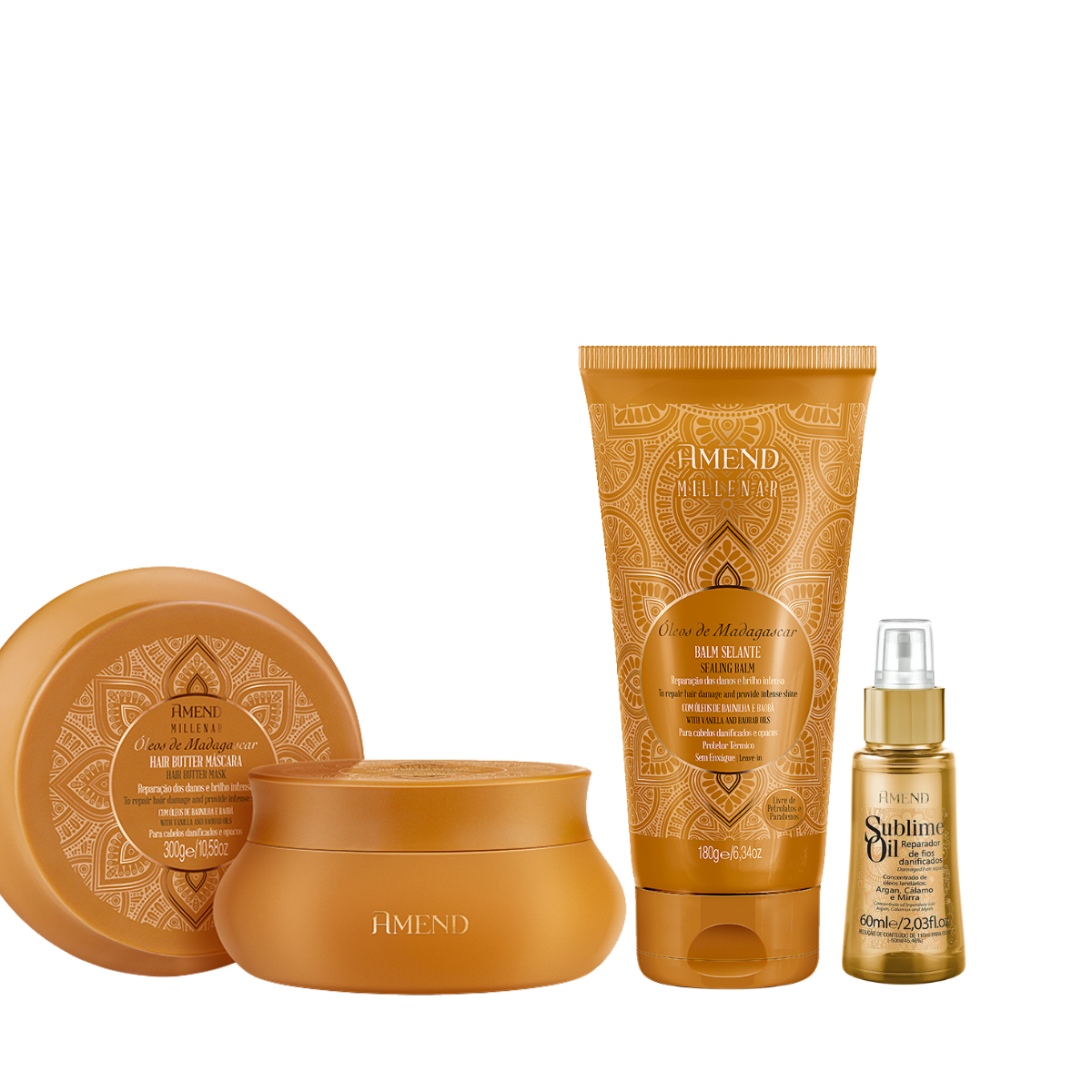 Amend Millenar Óleos de Madagascar Masc 300ml + Balm Selante 180ml + Sublime Oil 60ml ÚNICO 1
