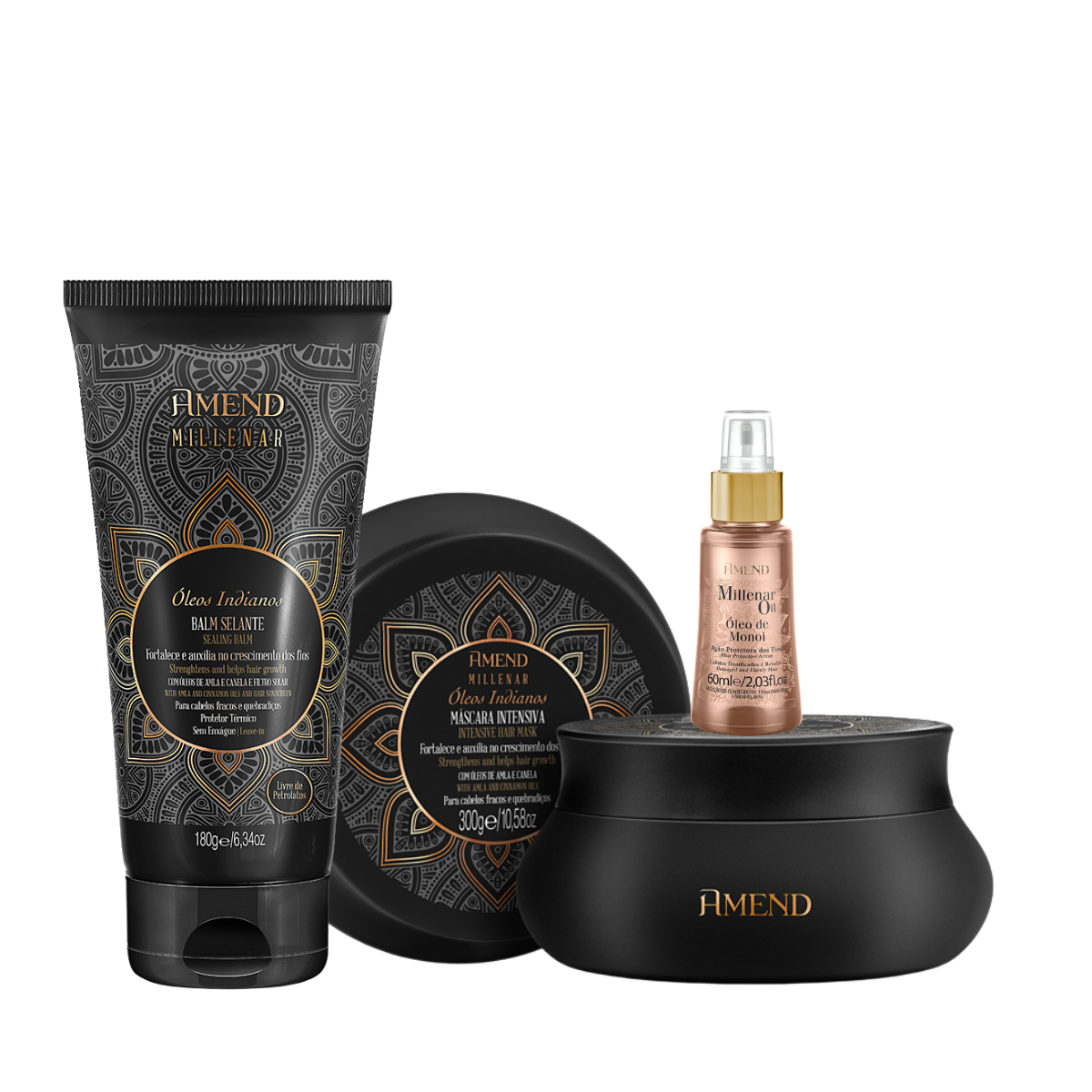 Amend Millenar Óleos Indianos Masc 300ml + Balm Selante 180ml + Millenar Oil Monói 60ml ÚNICO 1
