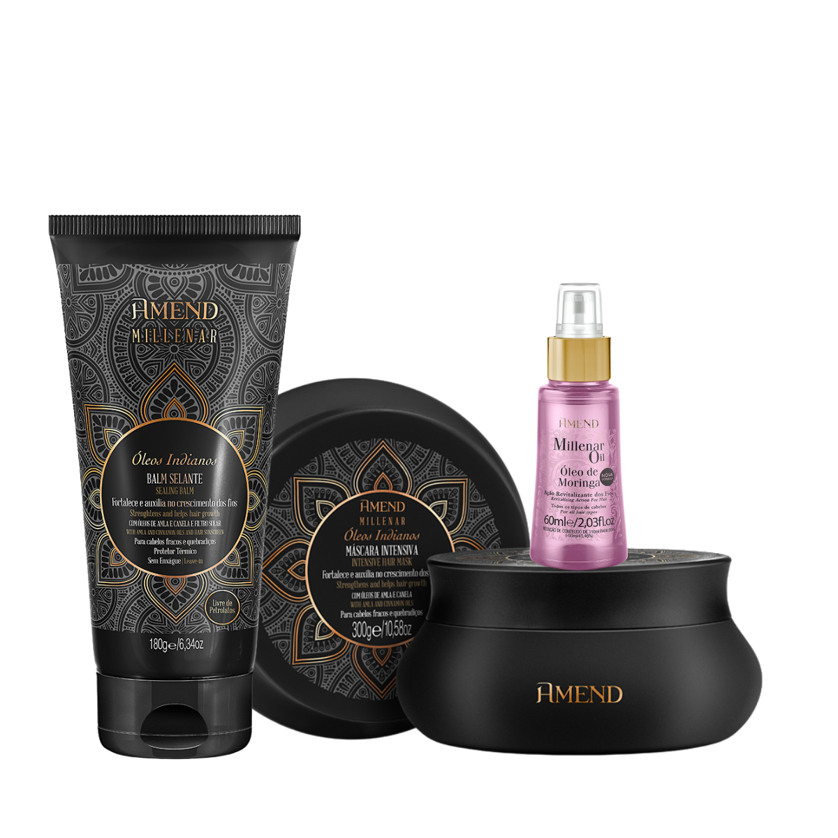 Amend Millenar Óleos Indianos Masc 300ml + Balm Selante 180ml + Millenar Oil Moringa 60ml ÚNICO 1