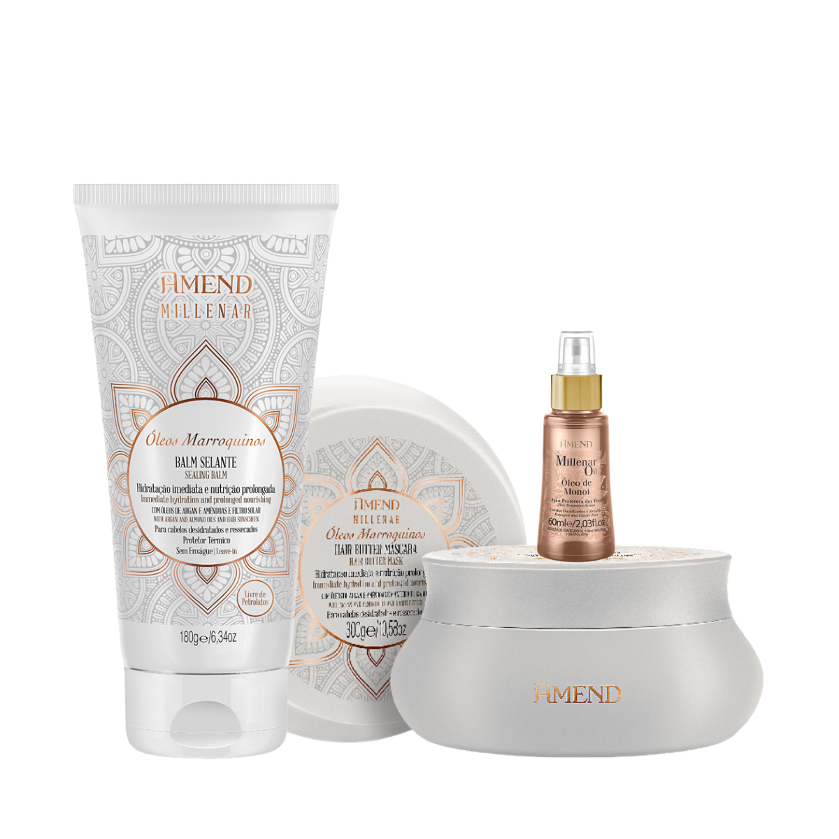 Amend Millenar Óleos Marroquinos Masc 300ml + Balm Selante 180ml + Millenar Oil Monói 60ml ÚNICO 1