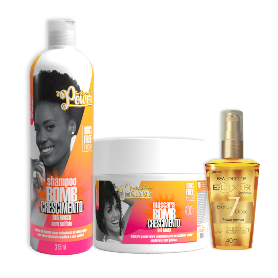 Soul Power Bomb Crescimento Shampoo + Máscara + Óleo Elixir ÚNICO 1