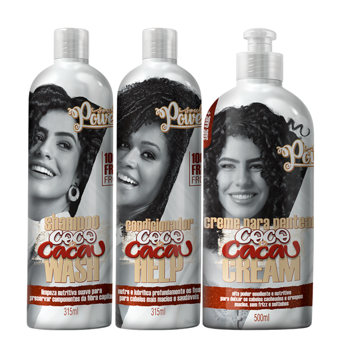 Soul Power Coco e Cacau Shampoo + Condicionador + Creme p/ Pentear 500ml ÚNICO 1