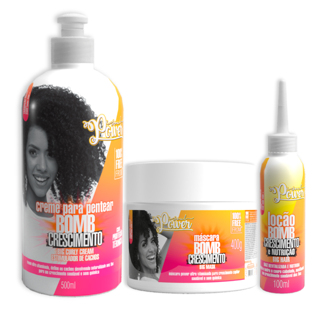 Soul Power Bomb Crescimento Máscara + Creme Pentear 500ml + Loção ÚNICO 1