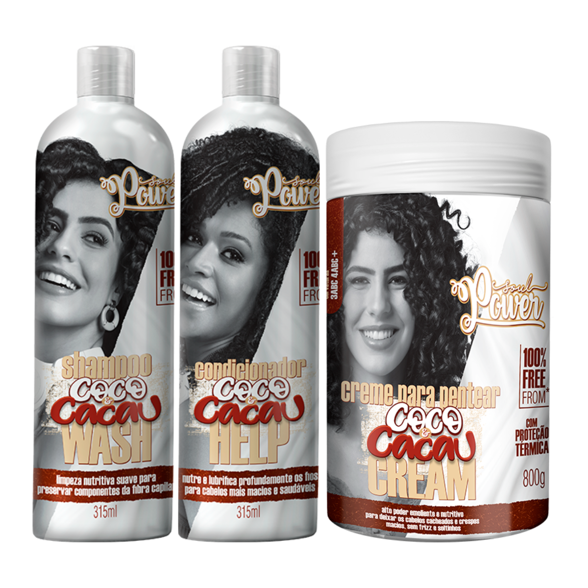 Soul Power Coco e Cacau Shampoo + Condicionador + Creme p/ Pentear 800ml