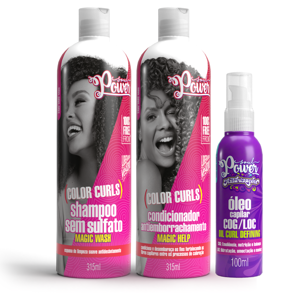 Soul Power Color Curls Shampoo + Condicionador + Texturizações Óleo