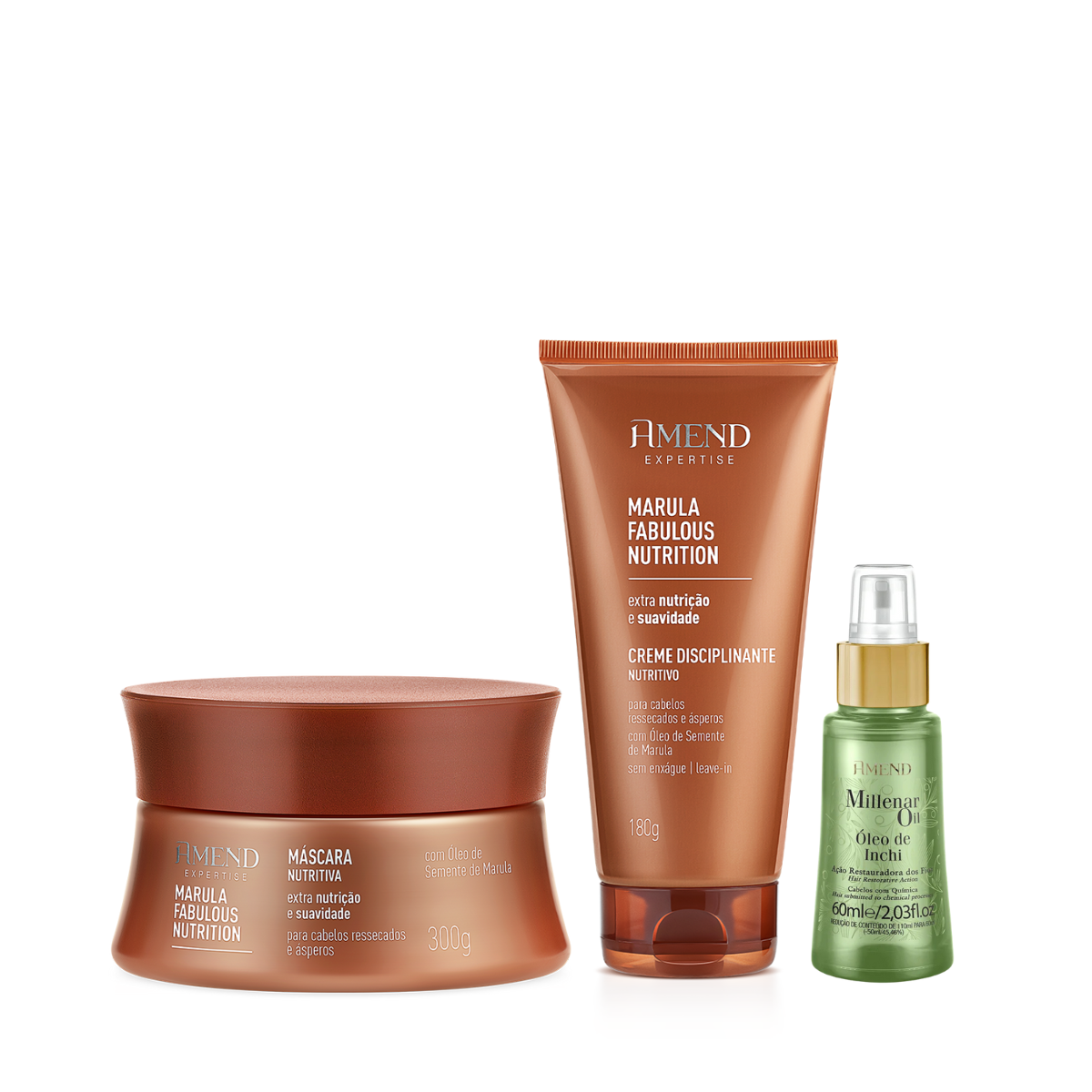 Amend Expertise Marula Fabulous Masc 300ml + Leave-in 180ml + Millenar Oil Inchi 60ml