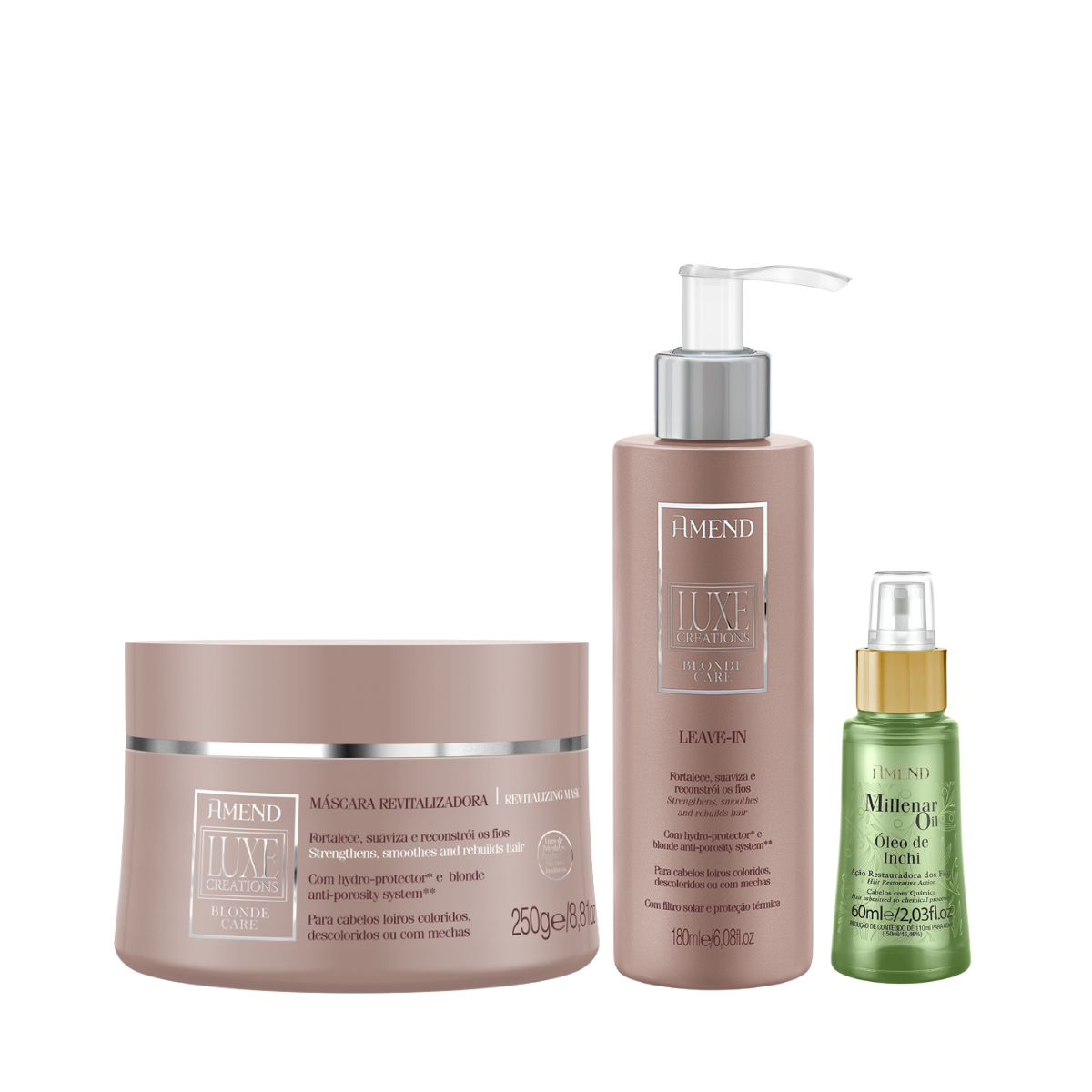 Amend Luxe Creations Blonde Care Masc 300ml + Leave-in 180ml + Millenar Oil Inchi 60ml