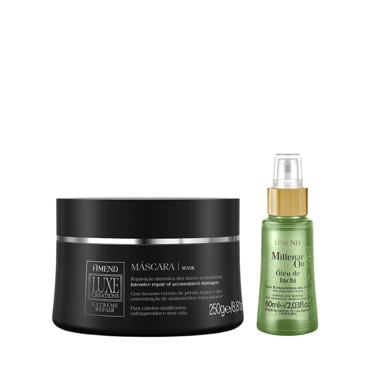 Amend Luxe Creations Extreme Repair Masc 300ml + Millenar Oil Inchi 60ml
