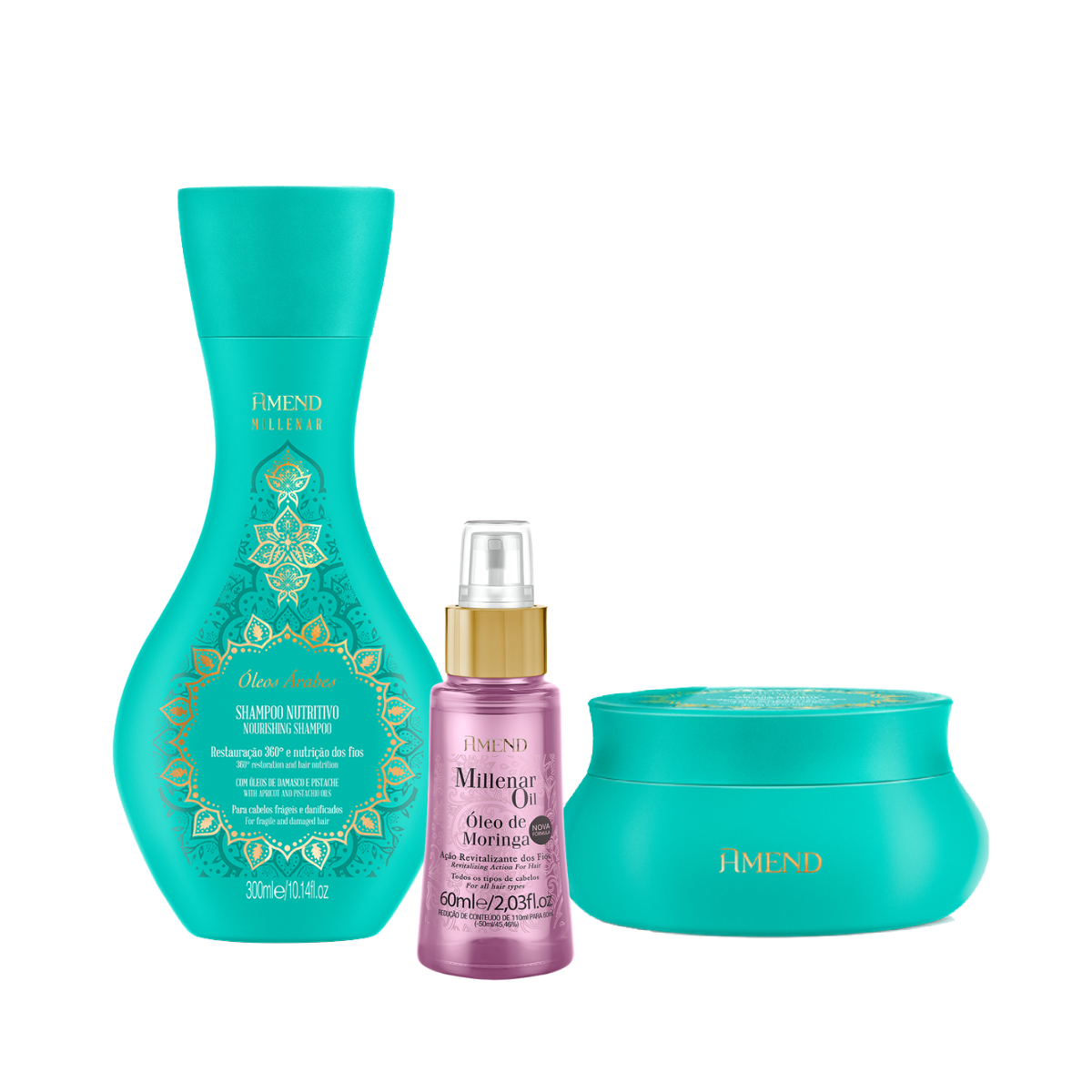 Amend Millenar Óleos Árabes Sh 250ml + Masc 300ml + Millenar Oil Moringa 60ml ÚNICO 1