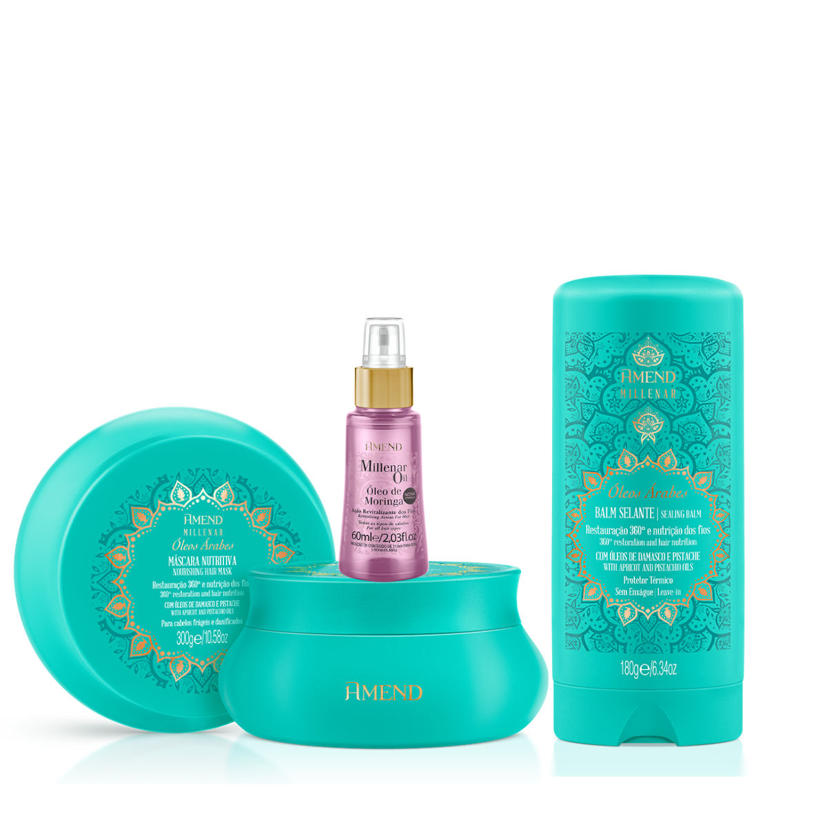 Amend Millenar Óleos Árabes Masc 300ml + Balm Selante 180ml + Millenar Oil Moringa 60ml