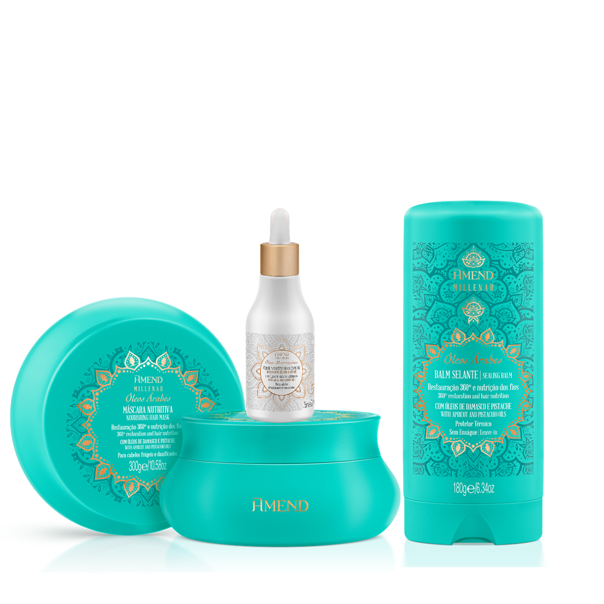 Amend Millenar Óleos Árabes Masc 300ml + Balm Selante 180ml + Óleo Elixir Nutritivo 75ml