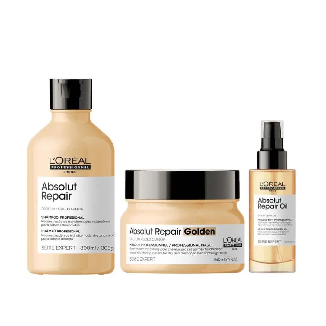 Loreal Abs Repair Gold Shampoo 300ml + Máscara Light 250ml + Óleo 90ml