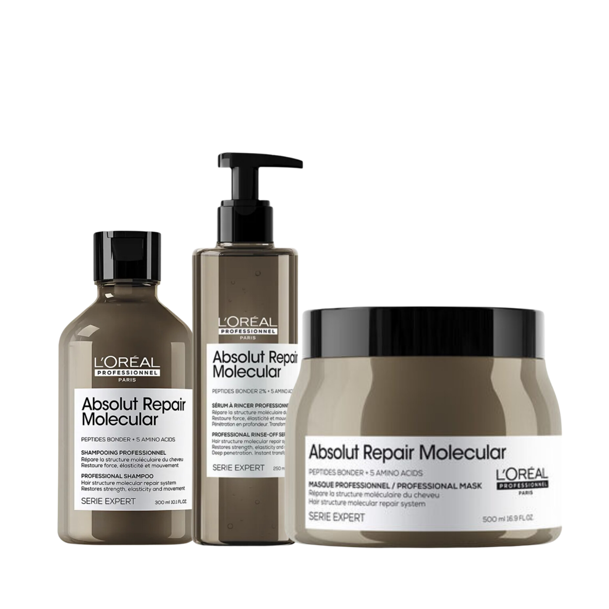 Loreal Absolut Repair Molecular Shampoo + Sérum + Mascara 500ml