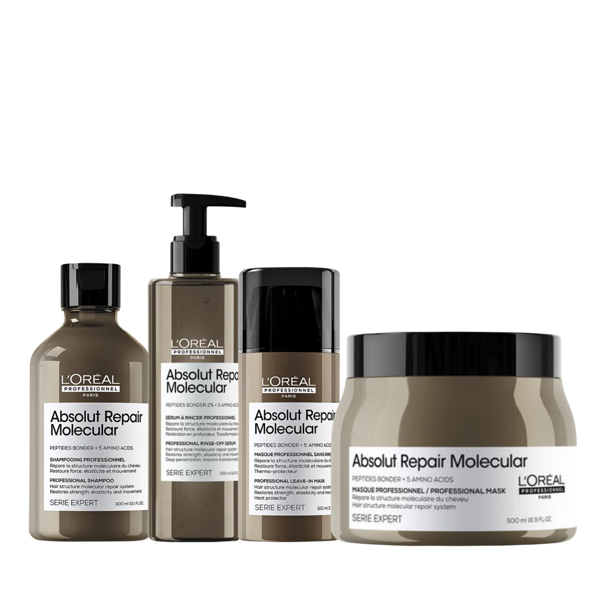 Loreal Absolut Repair Molecular Shampoo + Leave-in + Sérum + Mascara 500ml