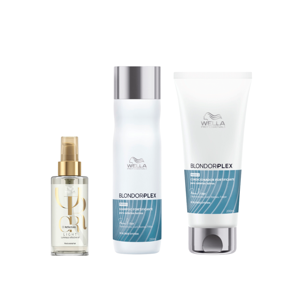 Wella BlondorPlex Care Line Shampoo 250ml + Condicionador 200ml + Óleo Light 100ml