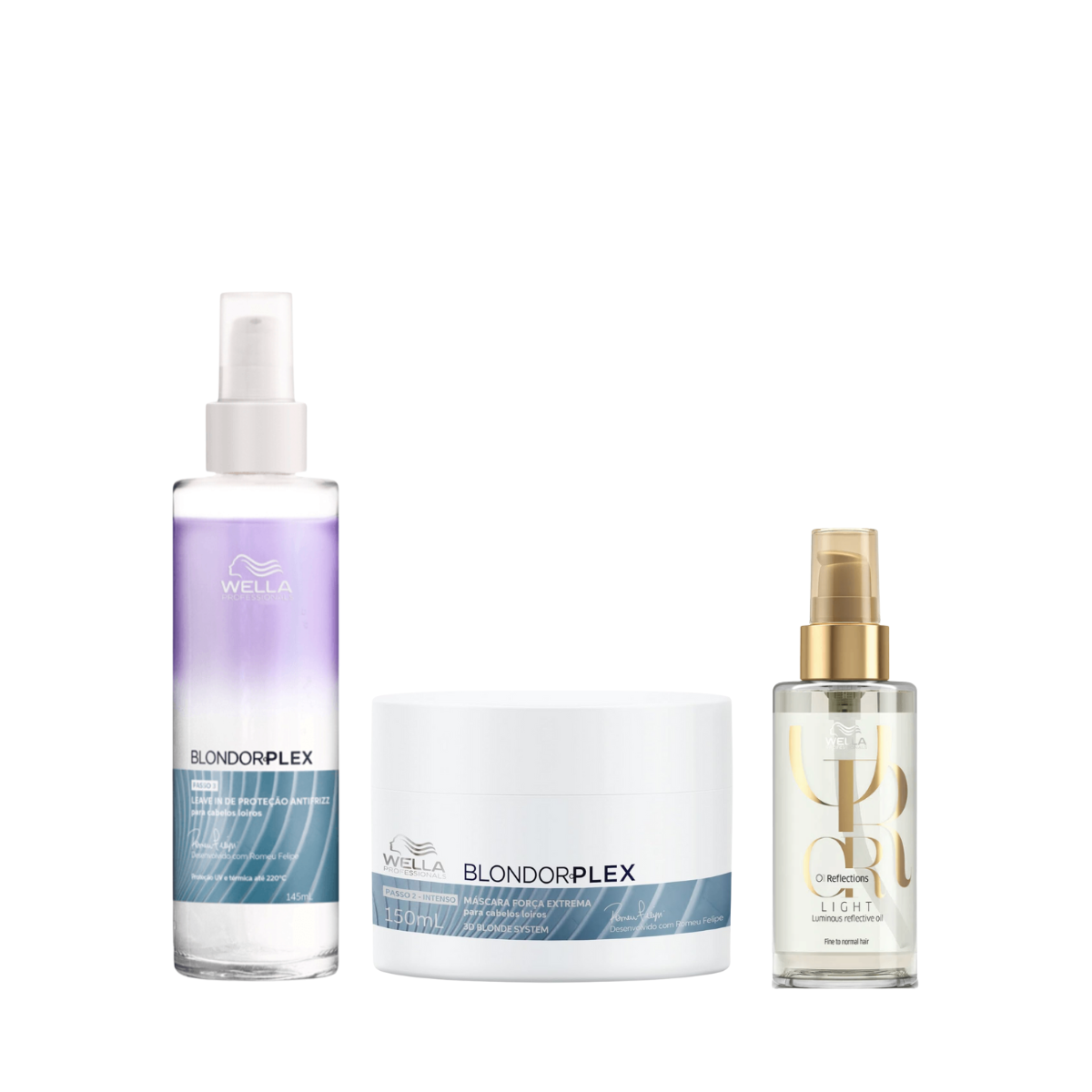 Wella BlondorPlex Care Line Leave-in Protective 145ml + Masc 150ml + Óleo Light 100ml ÚNICO 2