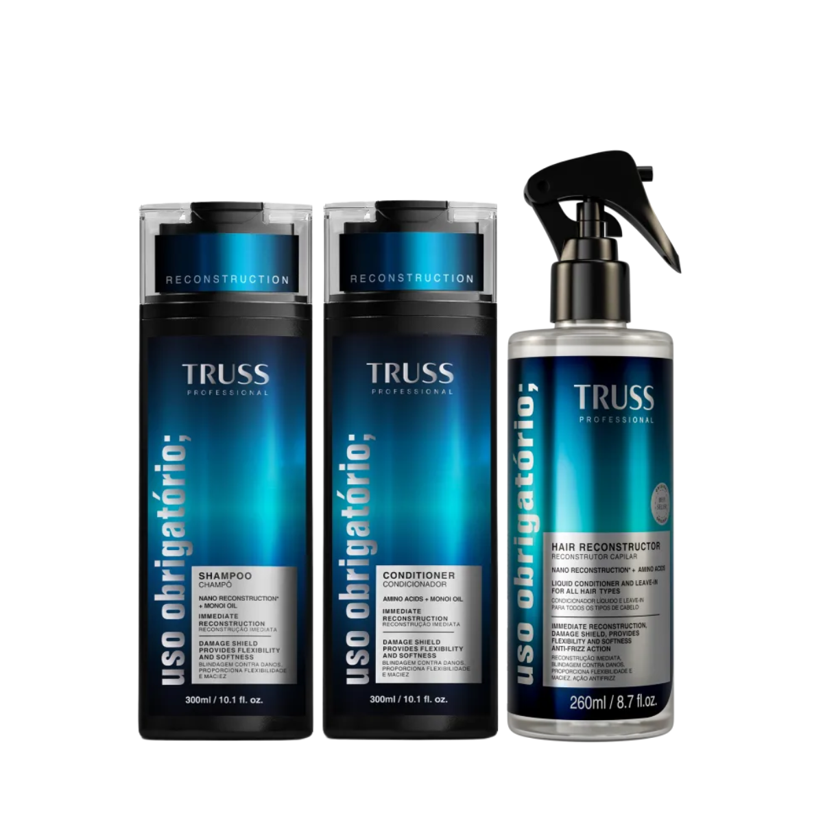 Kit Truss Uso Obrigatório Completo - Shampoo 300ml + Condicionador 300ml + Spray Reconstrutor 260ml!