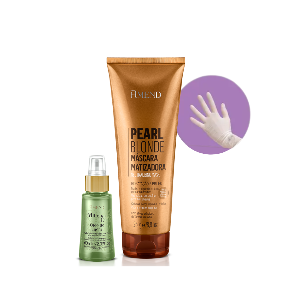 Amend Mascara Matizadoras Pearl Blonde 250ml + Millenar Oil Inchi 60ml + Luva