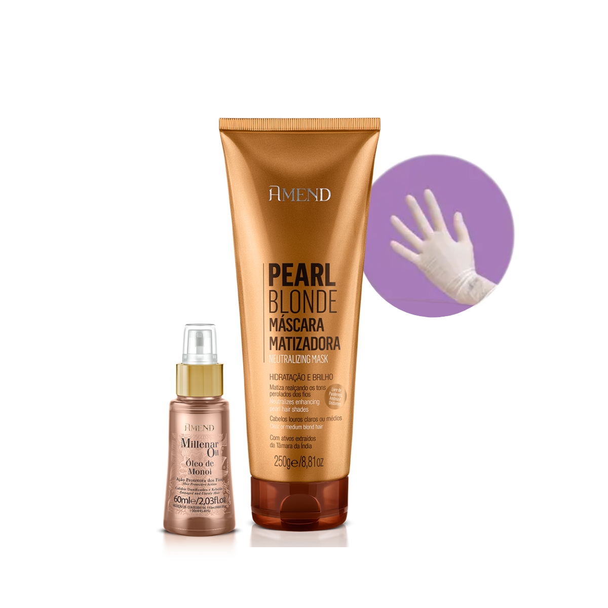 Amend Mascara Matizadoras Pearl Blonde 250ml + Millenar Oil Monói 60ml + Luva