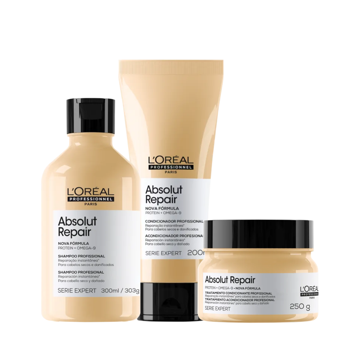 Loreal Abs Repair Gold Shampoo 300ml + Condicionador 200ml + Máscara 250ml