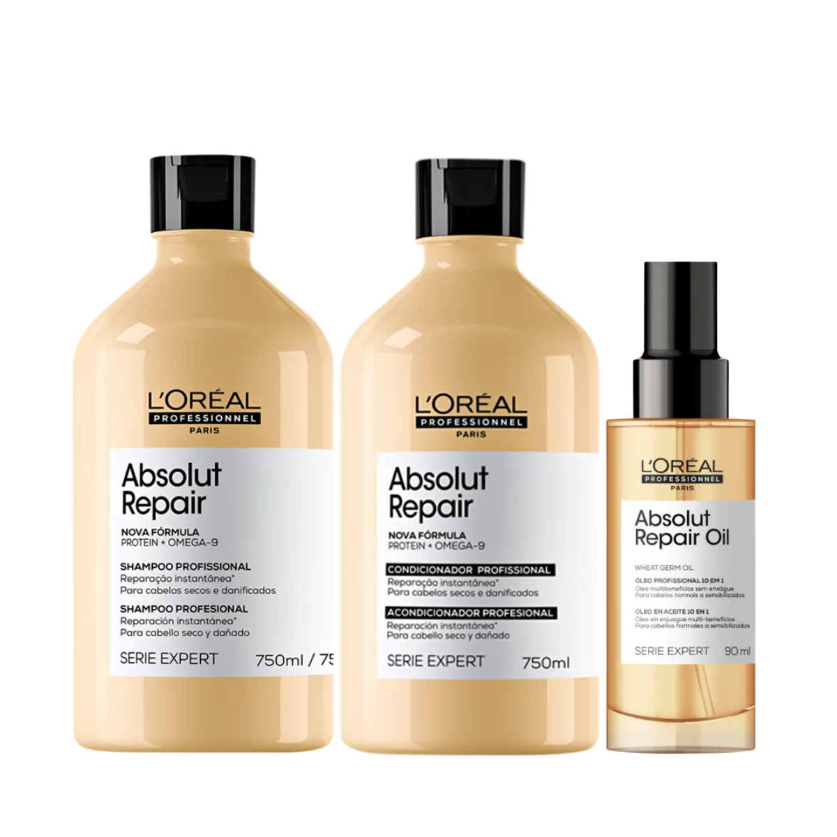 Kit Loreal Abs Repair Gold Sh 750ml + Cond 750ml + Óleo 90ml