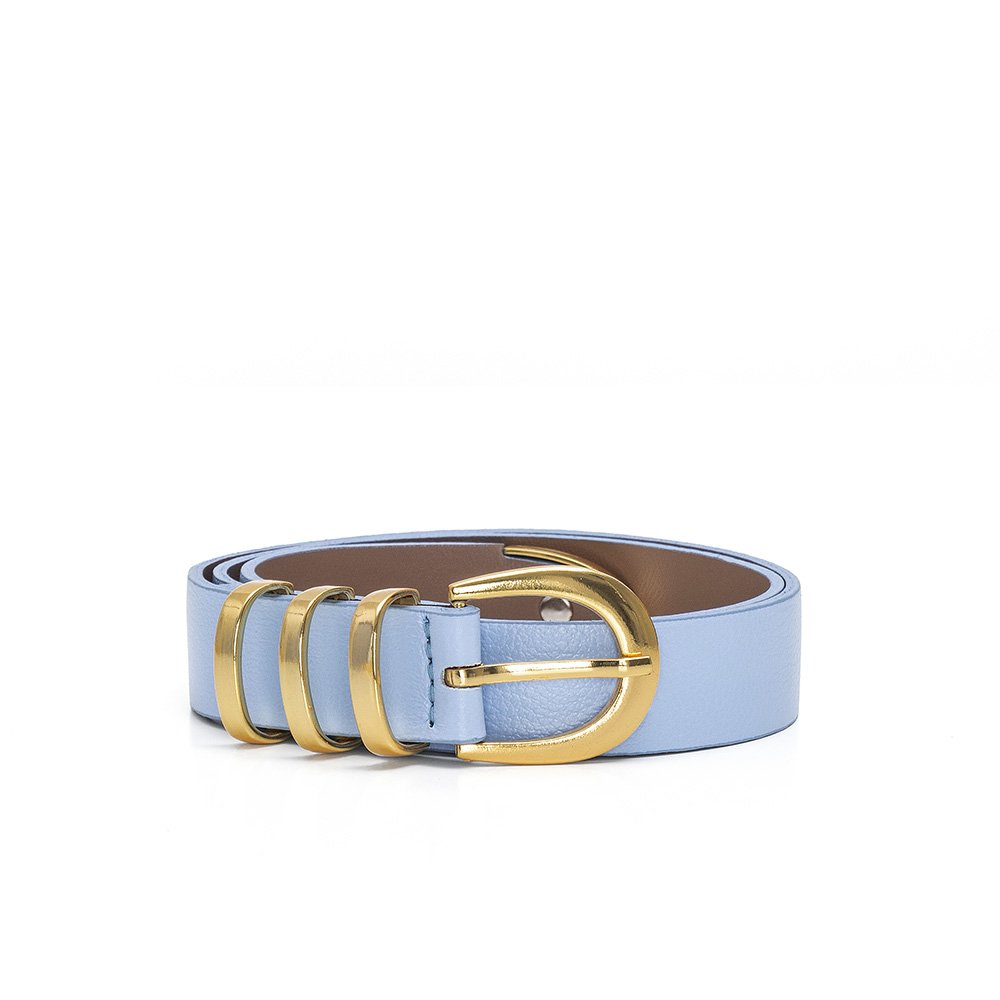 Cinto Em Couro Fivela E Ponteira Em Metal Iago - Azul