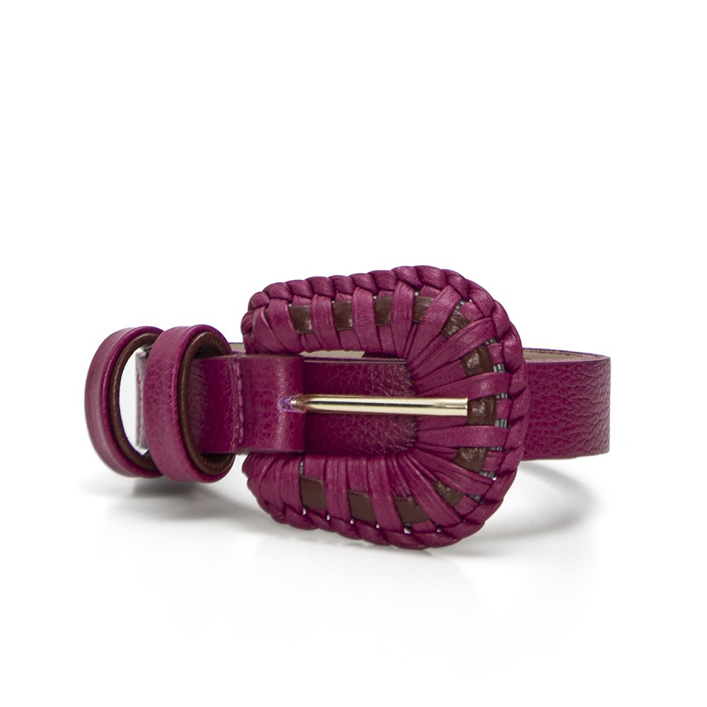 Cinto Couro Fivela Bicolor Couro Entrelaçado Adson Magenta