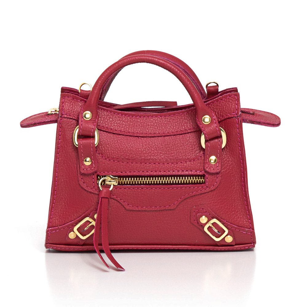 Bolsa Couro MIni Com Alça De Mão E Transversal Galle Magenta Vermelho 1