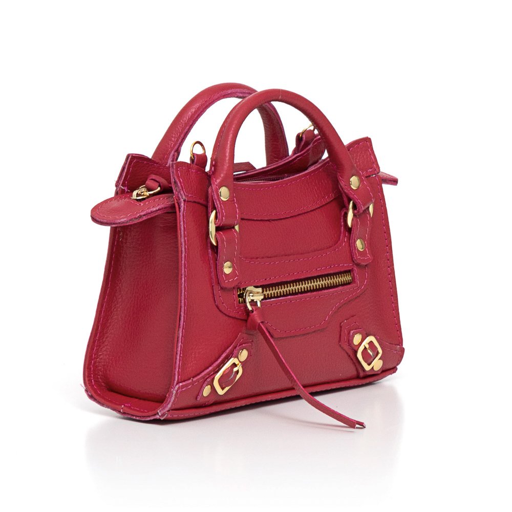 Bolsa Couro MIni Com Alça De Mão E Transversal Galle Magenta Vermelho 2