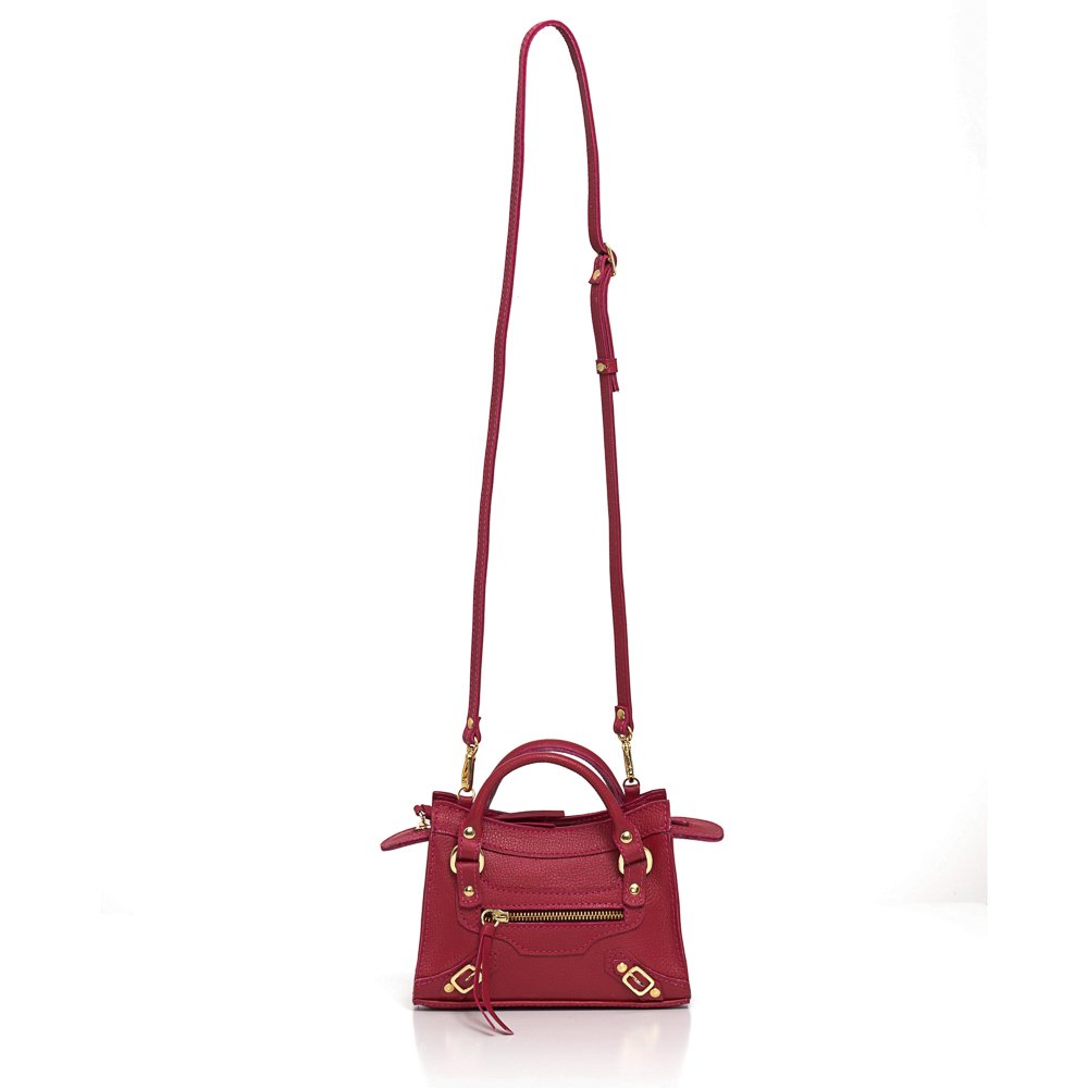 Bolsa Couro MIni Com Alça De Mão E Transversal Galle Magenta Vermelho 4