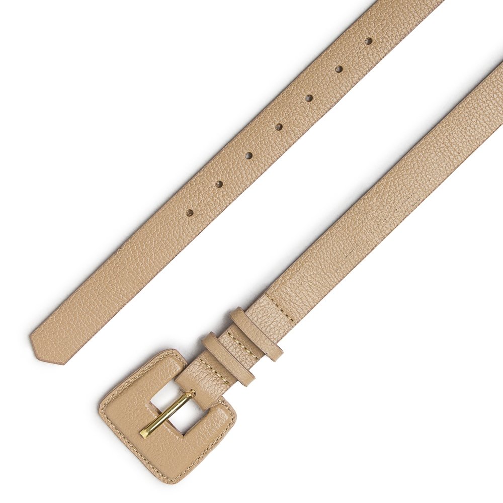 Cinto Couro Fivela Forrada Quadrada Pespontada Deniz Bege Bege 2